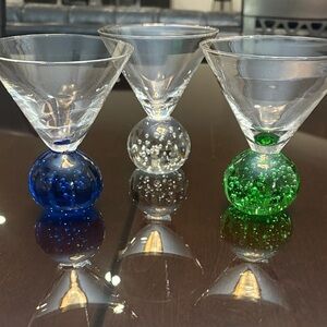 Vintage Set of Three Bubble Base Martini Glasses